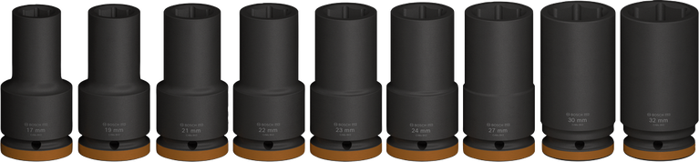 Juego de vasos de impacto Bosch PRO de 3/4 de pulgada de profundidad, 9 piezas.